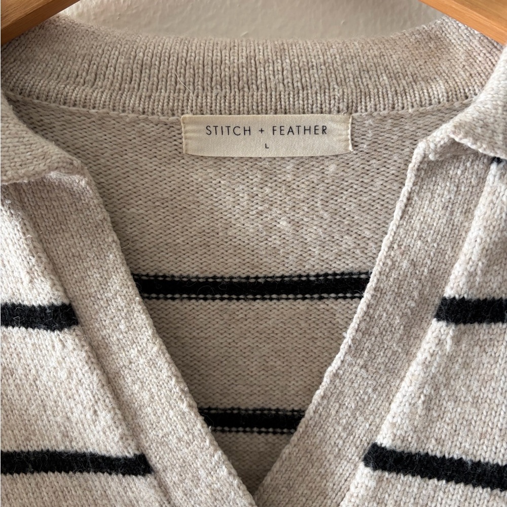 Striped V-Neck Sweater - Black and Cream - Picture 3 of 3